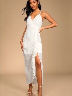 Lulus For Us To Dance White Swiss Dot Ruffled Midi Dress 
NWT • Size Medium
